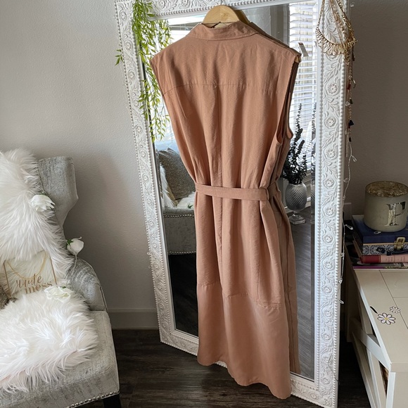 Tan Nude Wrap Belted Midi Dress Size 10 - Picture 7 of 10